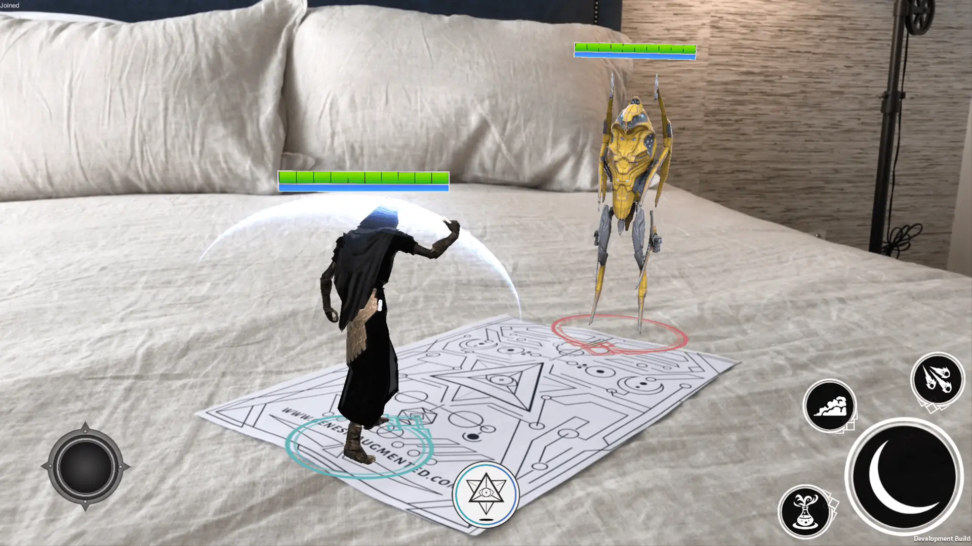 Two characters having a fight from the AR TCG augmented reality mobile game.