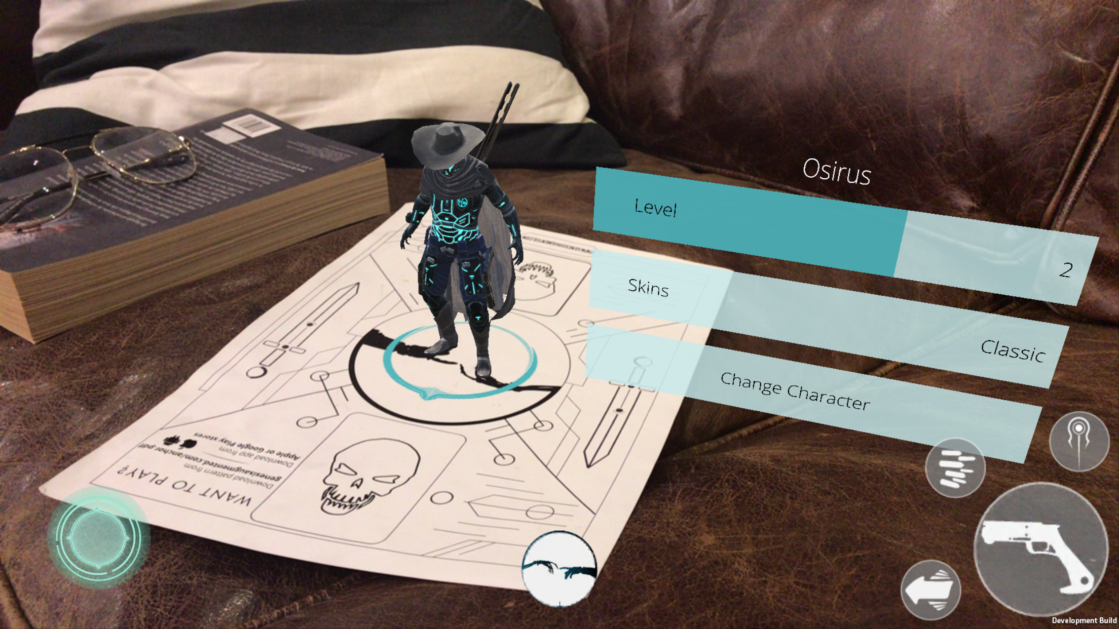 Genesis Augmented Reality playable character called Osirus in Augmented Reality on a table