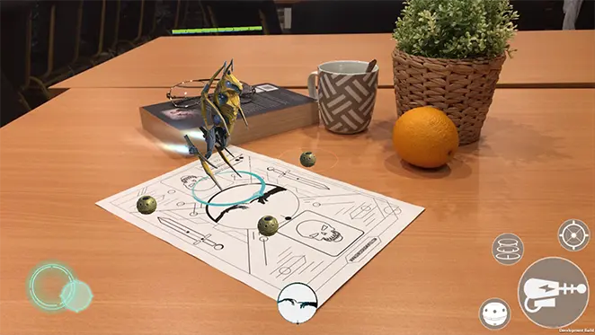 Genesis Augmented Reality playable character called Alatus in Augmented Reality on a table